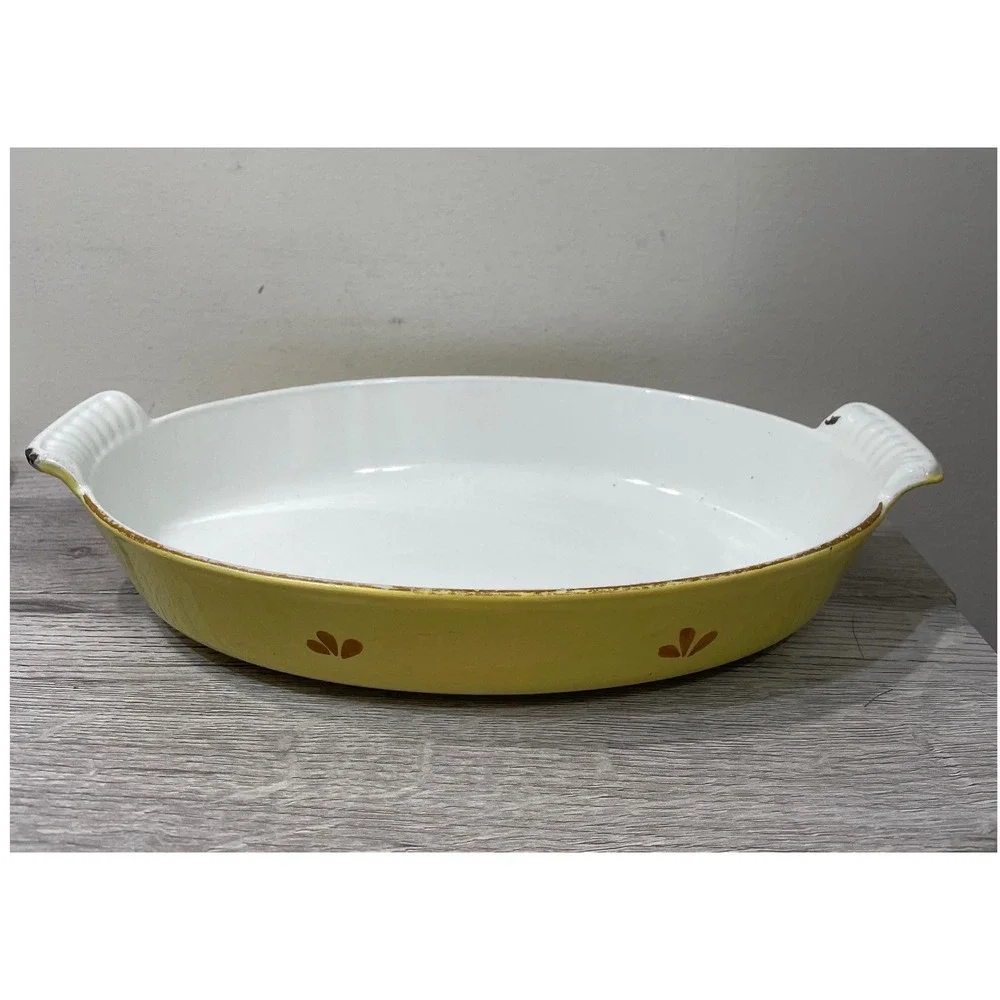 DRU Holland Yellow Enamel Cast Iron Oval Au Gratin Baking Dish 415526 Tulip